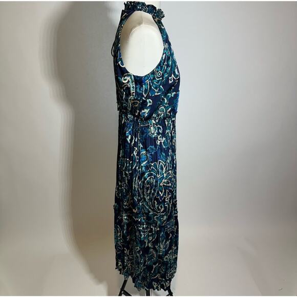 NWD Nicole Miller Blue Halter Neck Silk Feel Midi Dress Womens Size Large L NEW - Picture 4 of 10